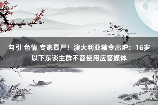 勾引 色情 专家最严！澳大利亚禁令出炉：16岁以下东谈主群不容使用应答媒体