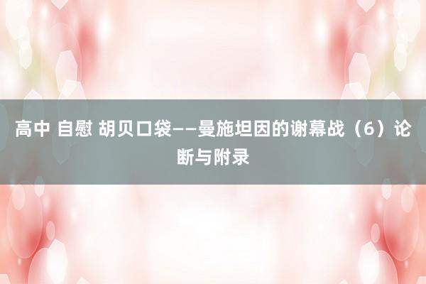 高中 自慰 胡贝口袋——曼施坦因的谢幕战（6）论断与附录